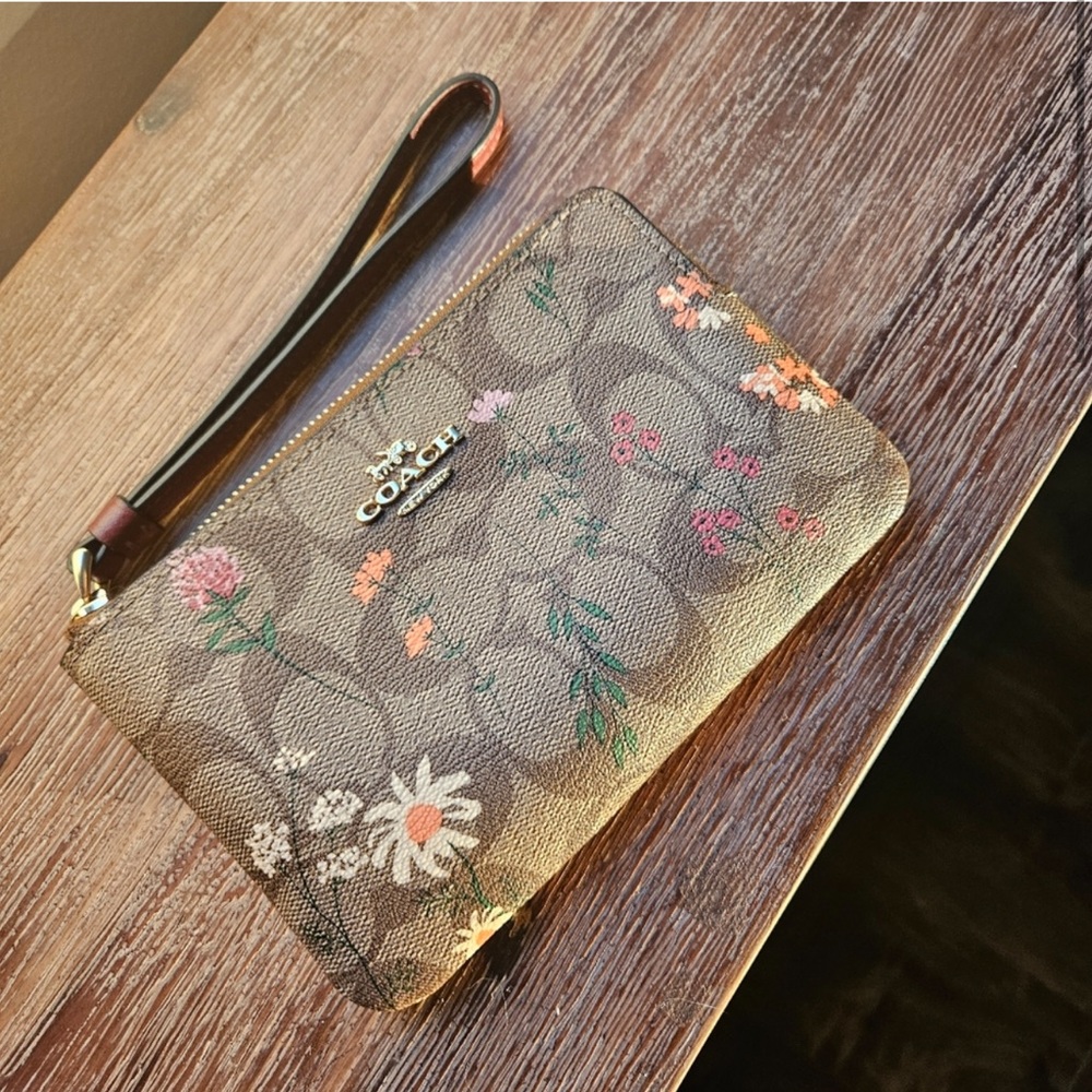 Coach Brown Floral Wristlet